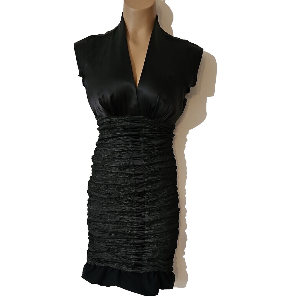Vtg Nicole‎ Miller Black Dress Crinkle Metallic V-neck Whimsigoth Size 4